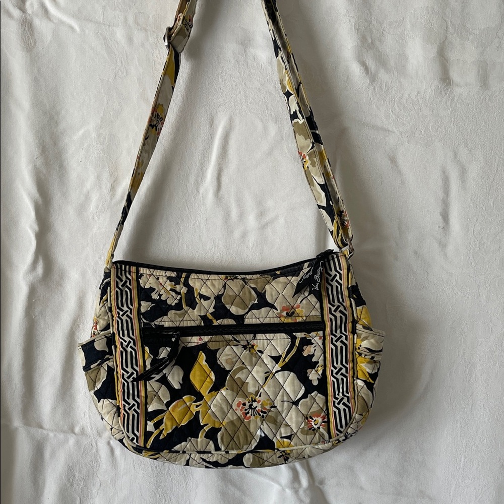 Floral Quilted Vera Bradley Shoulder Bag - Black and Yellow